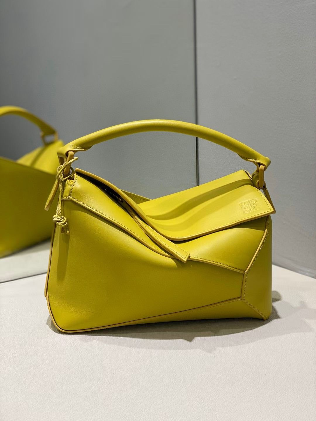 Loewe Small Puzzle Bag in Satin Calfskin Lemon Yellow